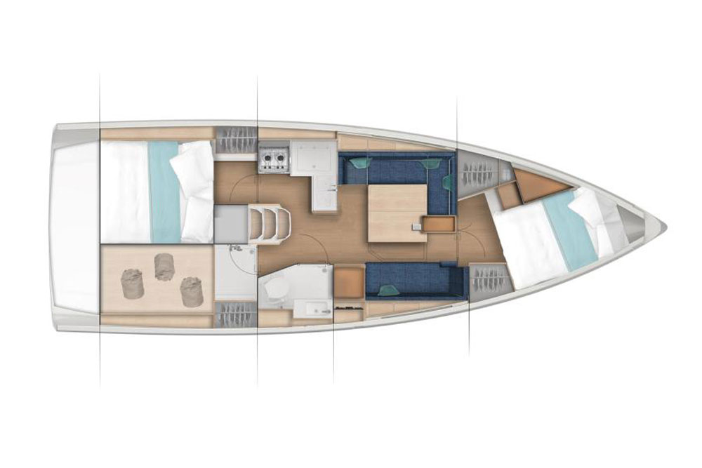 Plan view of the Jenneau Sun Odyssey 380 interior layout. 