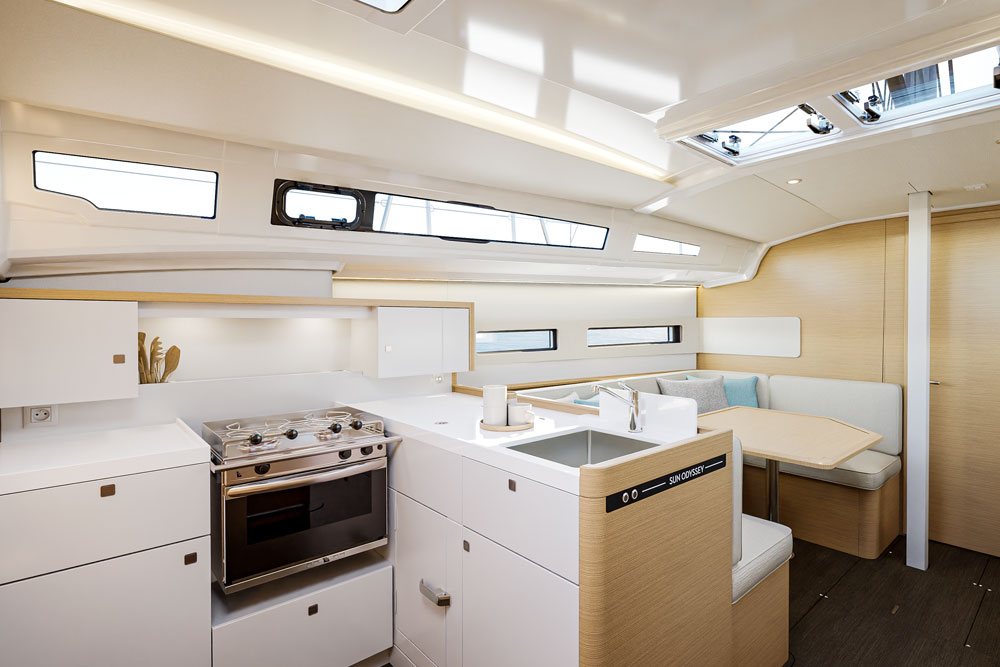 A great aft L-shaped galley. 