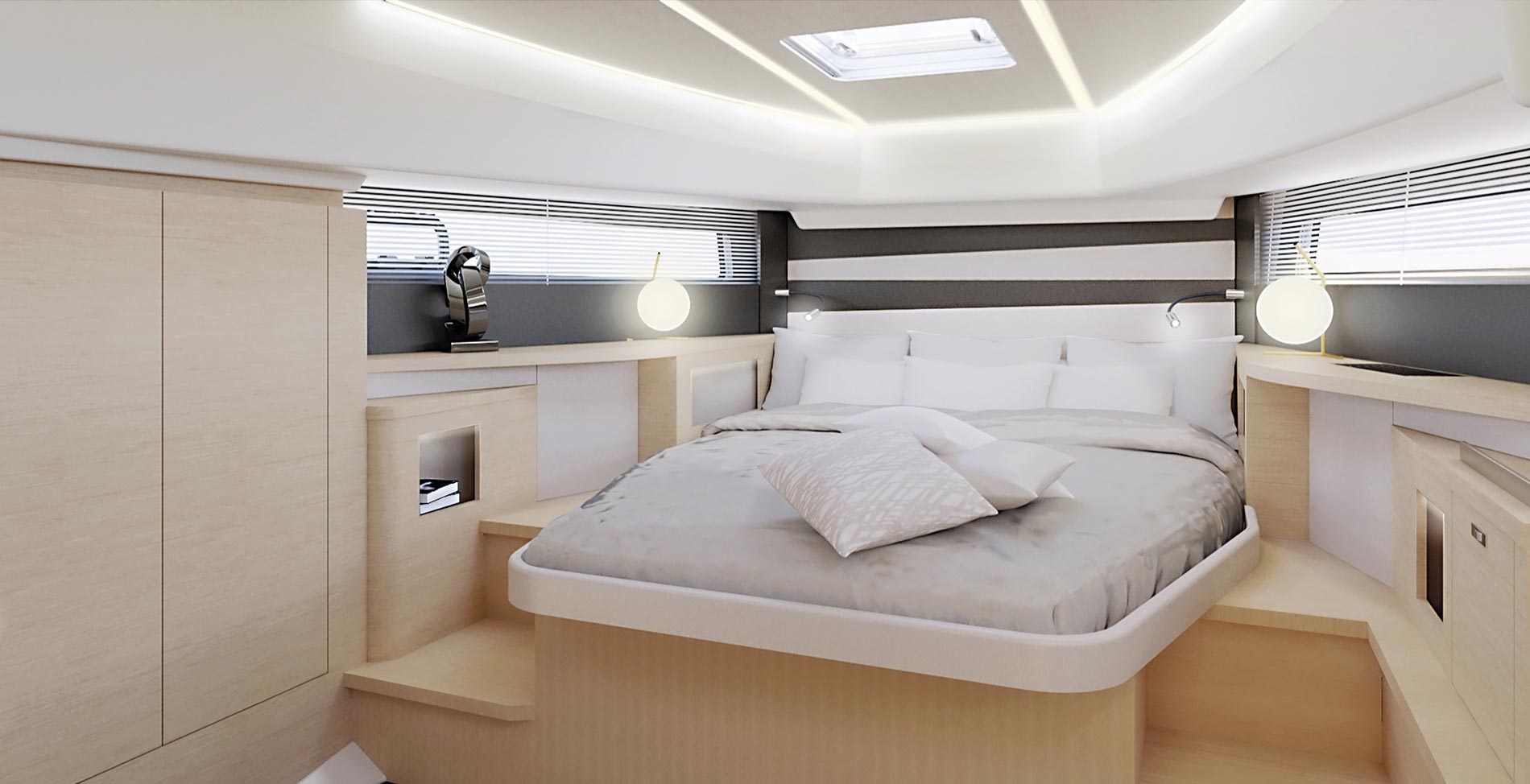 The spacious and airy main cabin on the Jeanneau DB/37. 