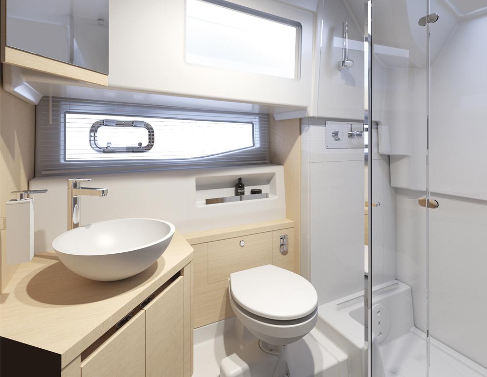 The shower and head off the main cabin. 